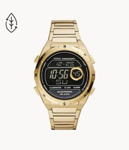 Everett solar-powered digital gold-tone stainless steel watch 