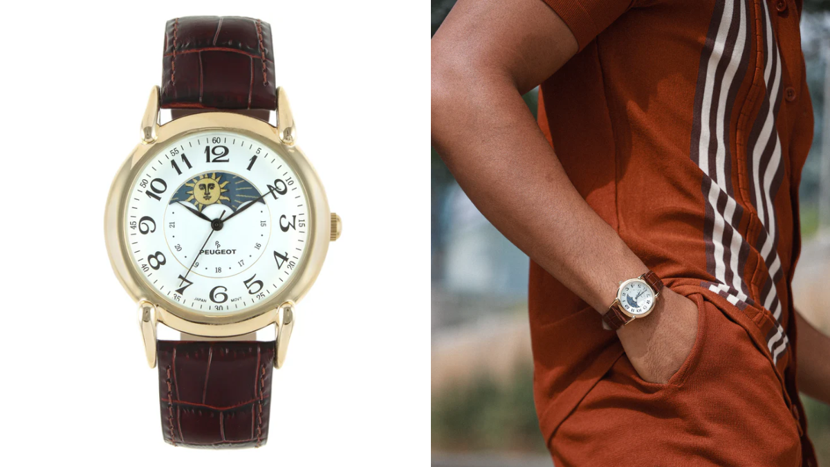 Men's 40mm Vintage White Dial Sun Moon Brown Leather Strap Watch