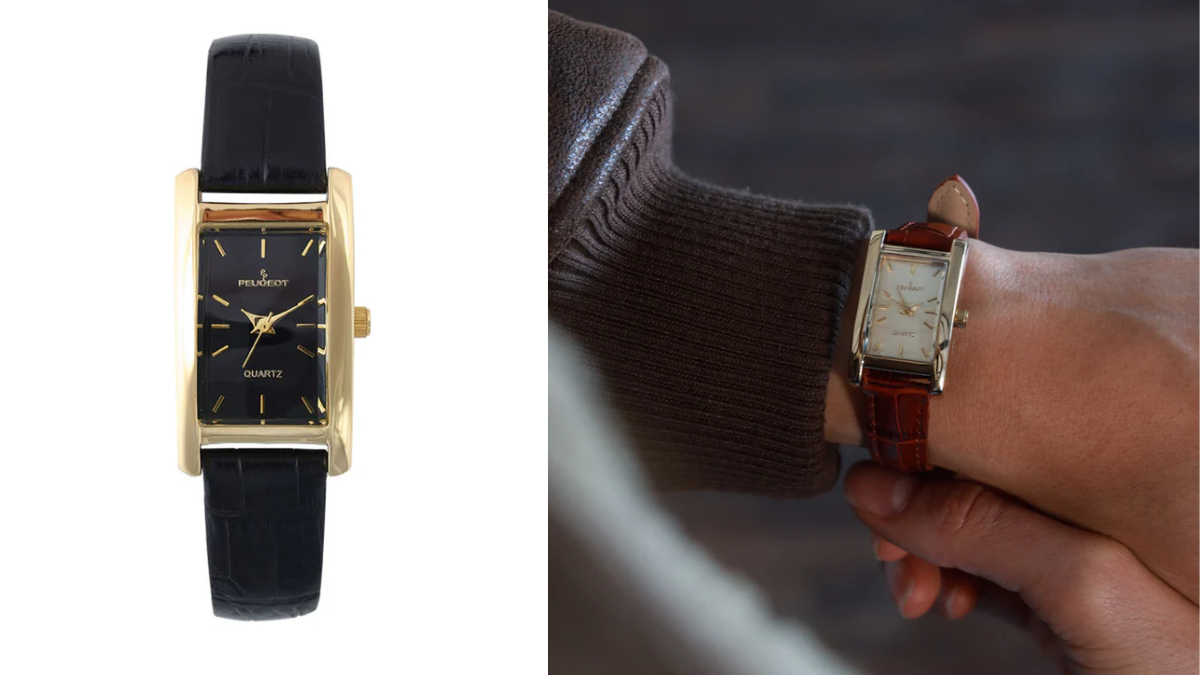 Women's 34x20mm Contour Dress Watch Black Leather Strap