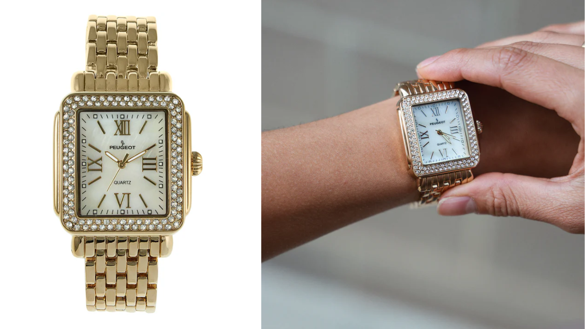 Women's 38X30mm Gold Tank Bracelet Watch Panther Link Bracelet