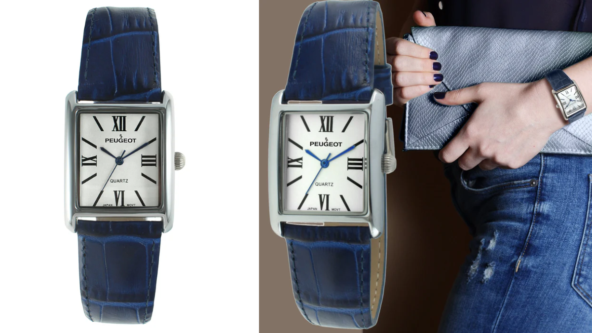 Women's Tank Watch Roman Dial Blue Leather Strap
